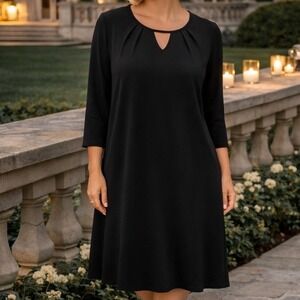 New Directions Black Dress Large 3/4 Sleeve Keyhole Neck Stretch Business NWT